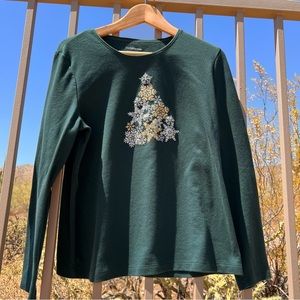 ⬇️Croft & Barrow Women’s Classic Tee Shirt XL Color Forest Green Christmas Tree
